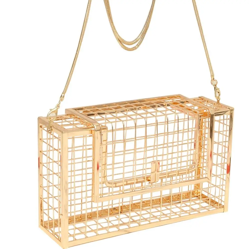 

Wholesale luxury gold metal cage clutch bag ladies evening bag