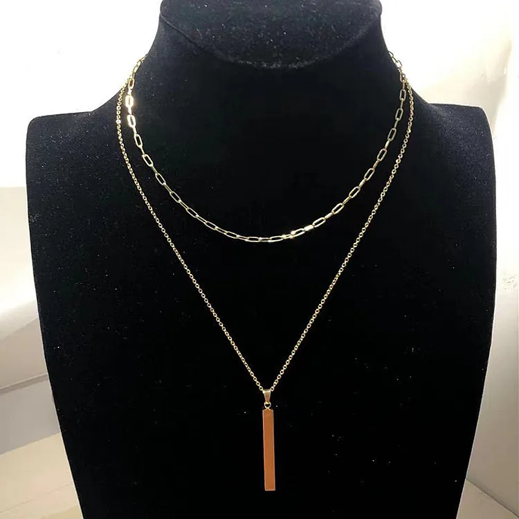 

Golden stainless steel 18k gold plated necklace chain 2021 double layered fashion sideways dainty jewelry hip hop custom set, Yellow gold