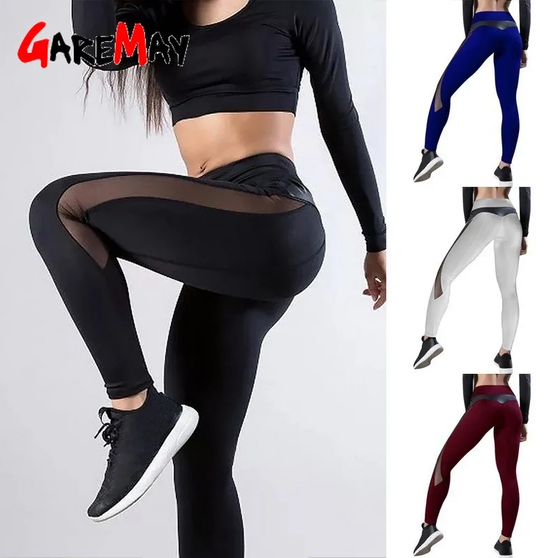 

Tights Pants Solid Sports Wear for Women Gym Push Up Yoga Pants Women Mesh Patchwork Sport High Waist Leggings