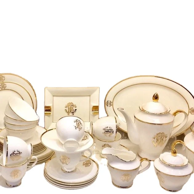 

2021 New Luxury Gift Set New Design 61pcs Ceramic Dinner Ware Fine Bone China Dinnerware Set for 6 Persons, Red/yellow/green