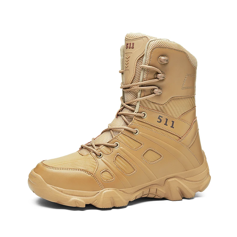 

Steel toe non-slip wear-resistant outdoor military boots men's large size combat boots, Khaki