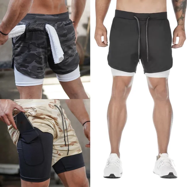 

HF12 New Fitness Sports Leisure Outdoor Running Training Double Sweat Gym Men Shorts, Nine