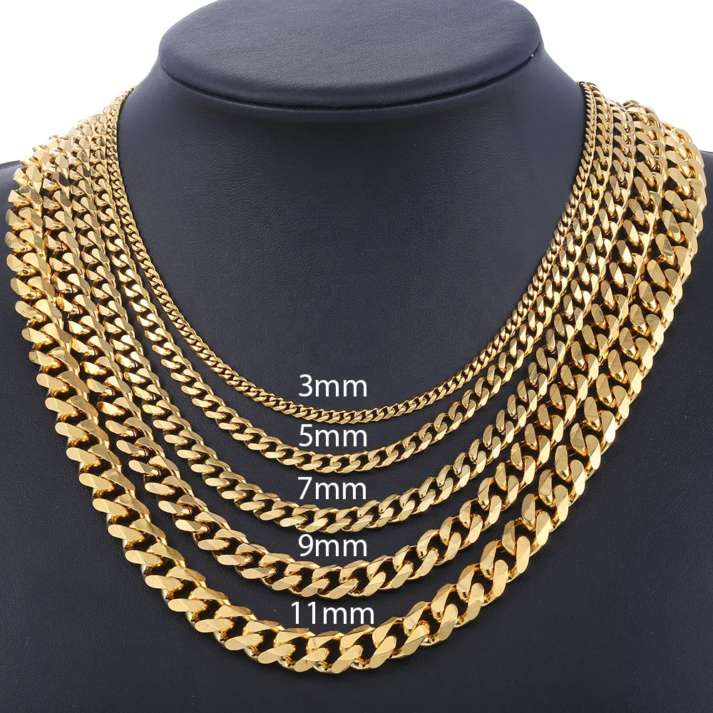 

Wholesale 18K Gold Plated Stainless Steel Silver Figaro Chain Cuban Link Necklace Men's Jewelry Necklaces, Steel,gold