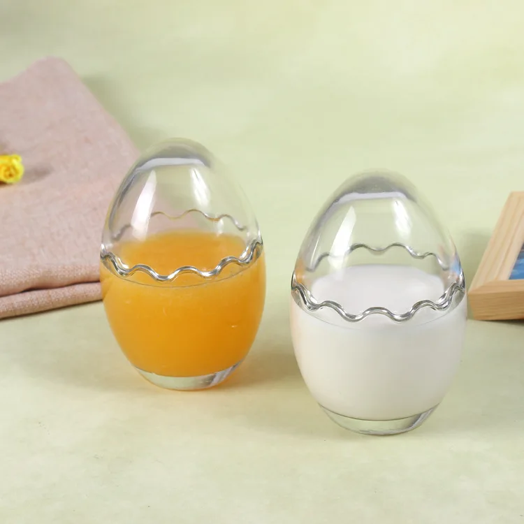 

Wholesale high quality empty egg shape glass pudding jar 100ml 200ml glass pudding jelly jar sets glass mini pudding jar, Custom color