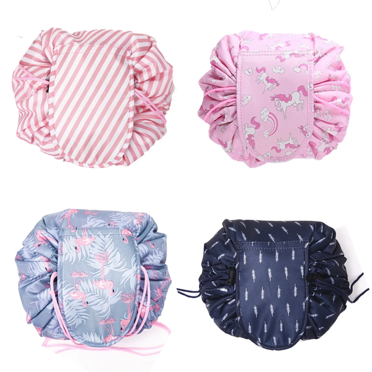 

New Lazy Drawstring Cosmetic Bag Pouch Flat Magic Travel Pouch Portable Make Up Makeup Storage Pocket