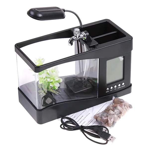 

Desktop usb mini fish tank aquarium with running water, White black