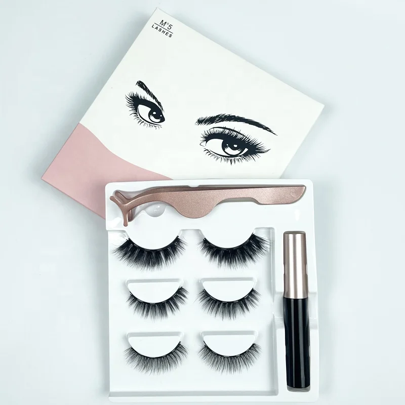 

JC vegan Magnetic eyelashes with magnetic liquid and Tweezers, 3 Pairs Reusable Magnetic Eyelashes kit 3D Natural Look