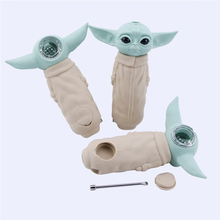 

Silicone Fumar Baby Yoda Pipe Baby Yoda Grogu Tobacco Dabs Smoking Accessories Dabber Glass Bowl Smoke Pipe