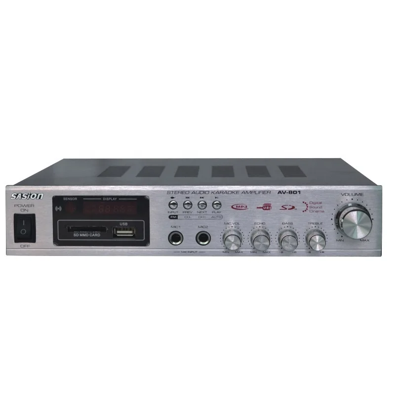 

Pre-Amplifier AV-801 2-Ch USB DJ/Pro/Karaoke Amplifier Mixer karaoke amplifier, Blank silver