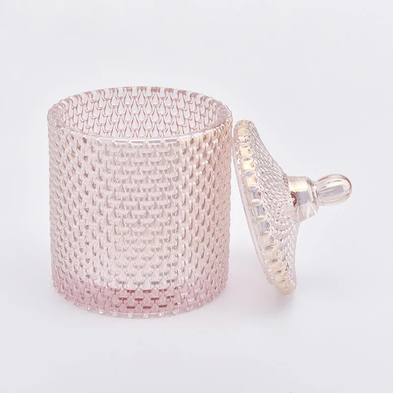 Pink Glass Candle Jar With Lids Wholesale