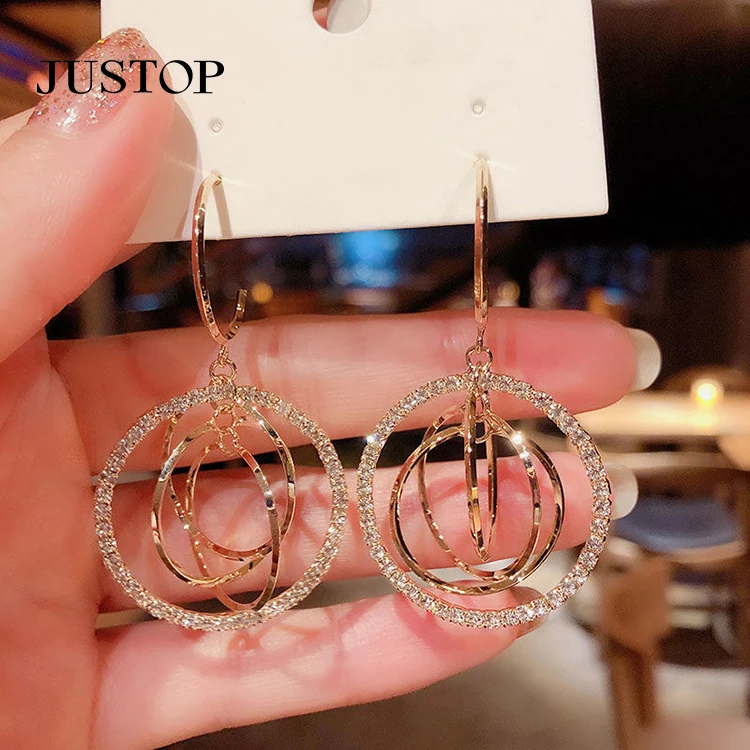 

Crystal Abstract Geometric Circle Drop Hoop Statement Earrings for Fahion Jewelry