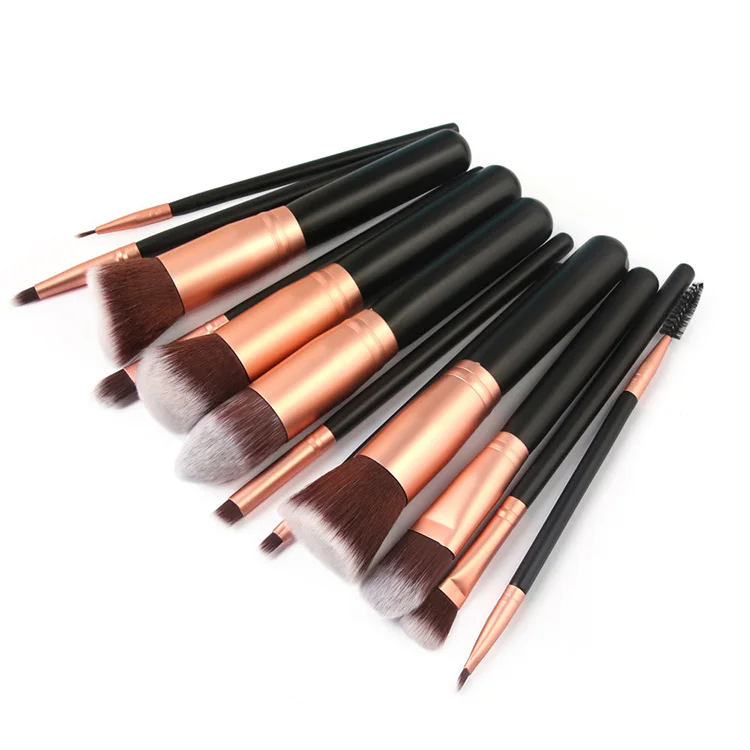 

Wholesale Private Label 14pcs Black Make Up brushes Custom Label Foundation Face Powder Blush Concealer Eye Shadow Makeup Brush