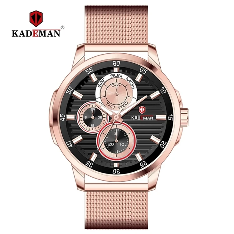 

KADEMAN 852G Luxury Watch Men Brand 6 Hands Auto Date Week Calendar Business Wristwatch Stainless Steel 3ATM Relogio Masculino