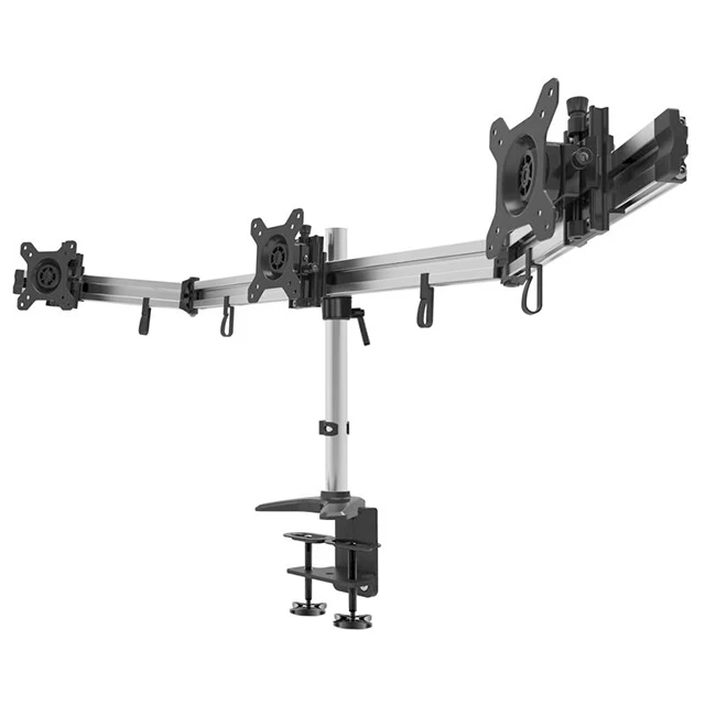 
Black triple monitor adjustable desk mount 3 monitor stand fits 15 27 inch computer screens 