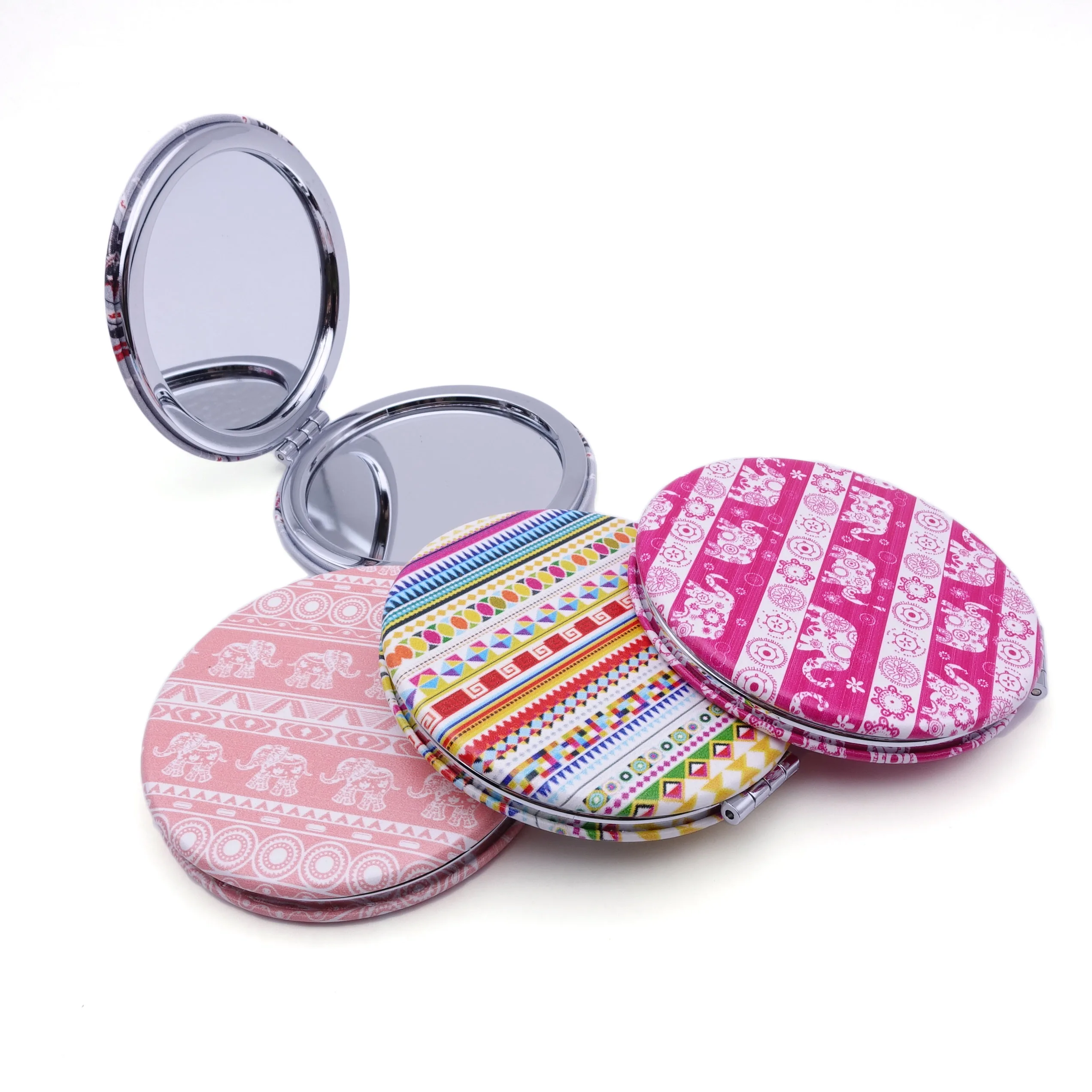 Custom Logo Foldable Pu Leather Makeup Mirror Plain Cosmetic Mini Metal