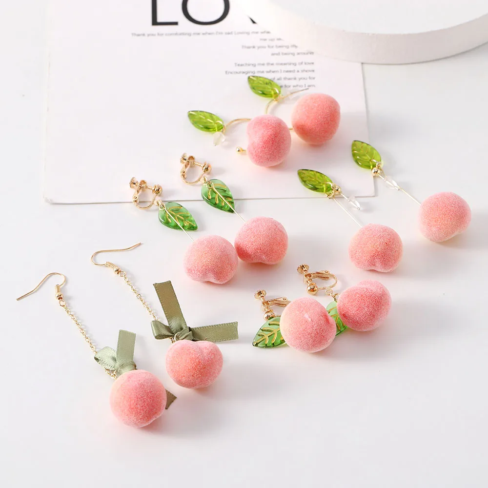 

Fashion Peach Fruit Stud Earrings Lovely Popular Pink Multiple Style Long Drop Dangle Earring Women Jewelry Sweet Girl Gifts, Picture shows