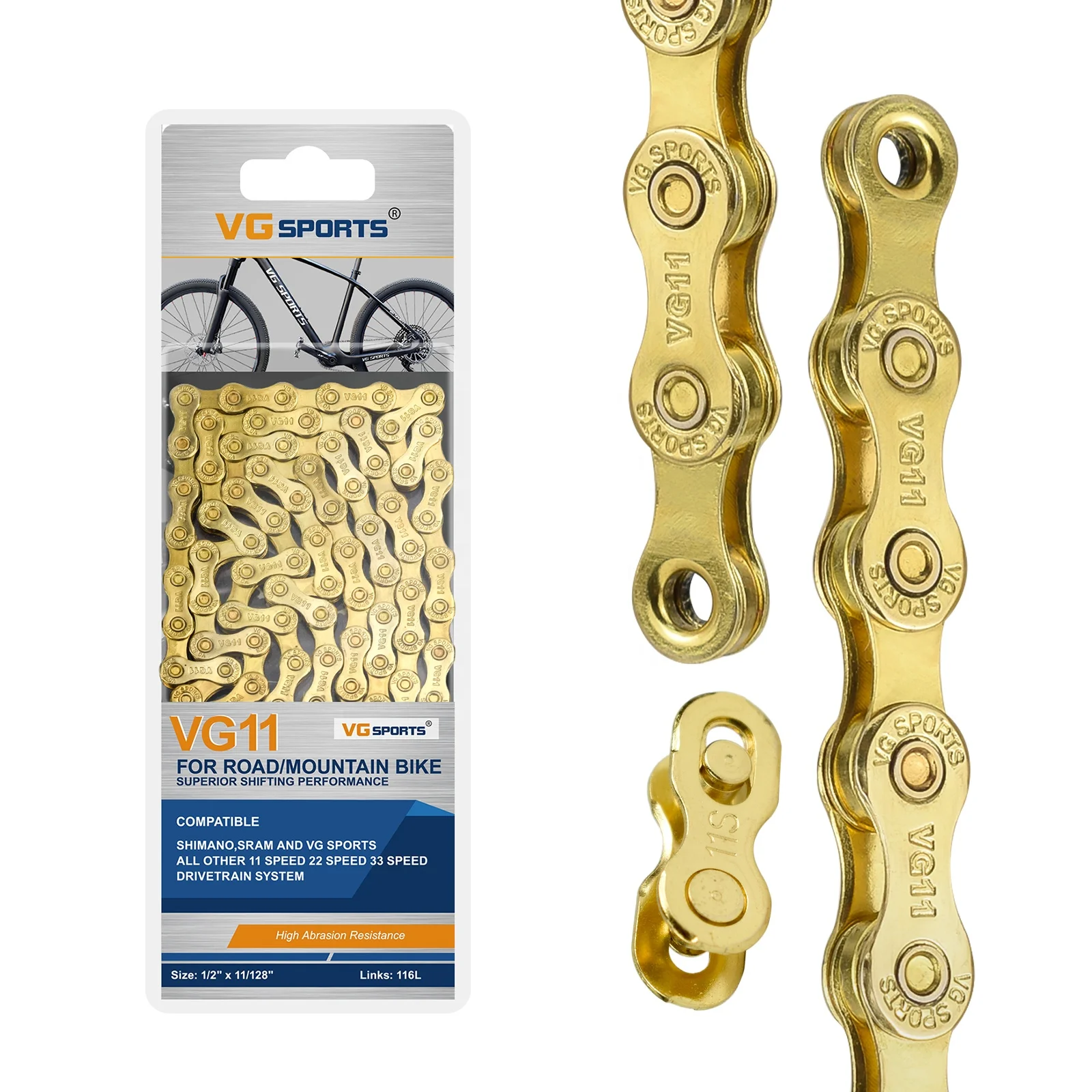 

VG Sports 11 22 33 Speed Gold Bicycle Chain for MTB Mountain Road Bike Chains
