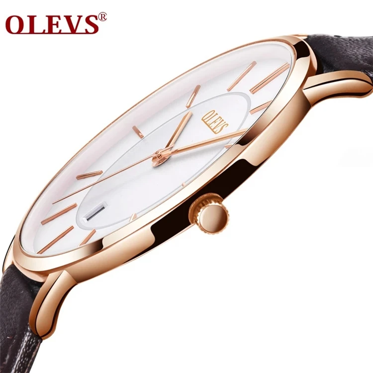 

Hot Sale Men Sports Watches OLEVS Luxury Brand Men's Quartz Analog Display Date Watches Casual Genuine Leather Swim Watch Thin