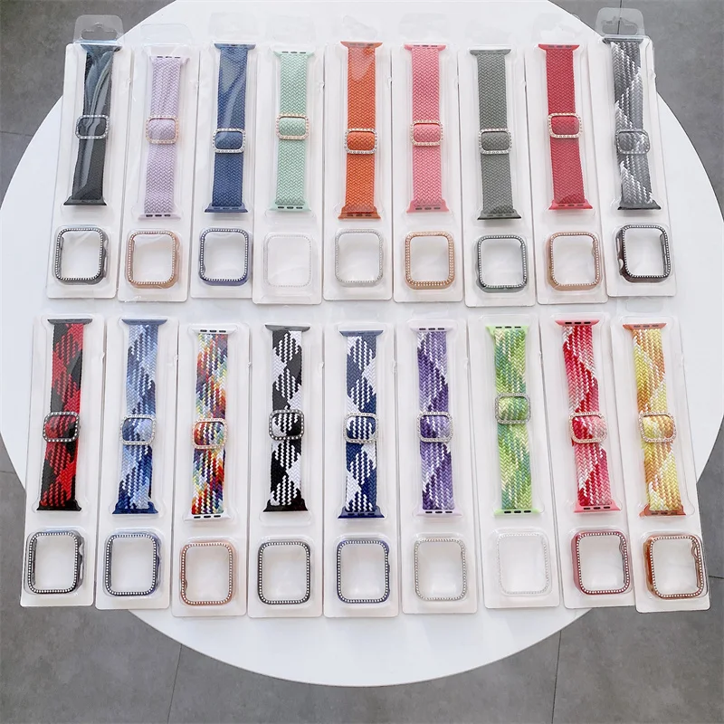 

2 In 1 Adjustable Nylon Strap and Case Set For Apple Iwatch Series Wristband Watch Strap Bands Diamond Buckle