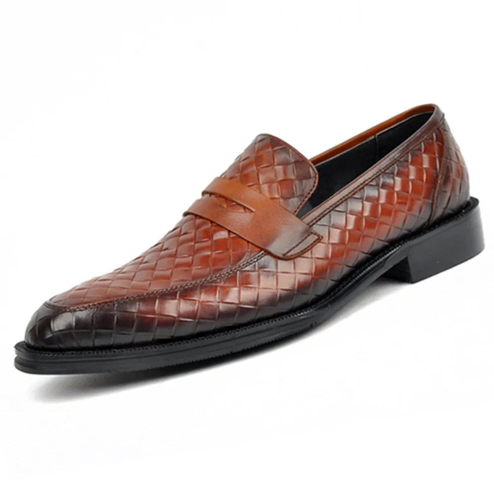 

Amazon Hot Sale Men's Business Leather Shoes Plaid Round Toe Non-Slip Retro Men's Loafers