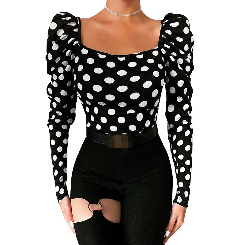 

FS0792D Hot sale women long sleeve dot Tops