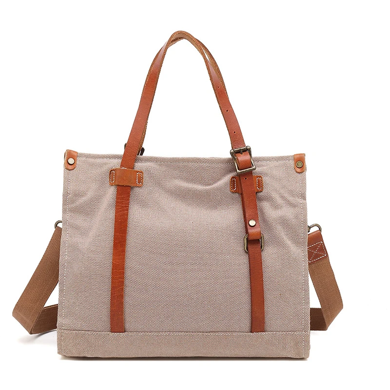 

New fashion versatile large capacity linen canvas shoulder messenger handbags for women, Dark brown