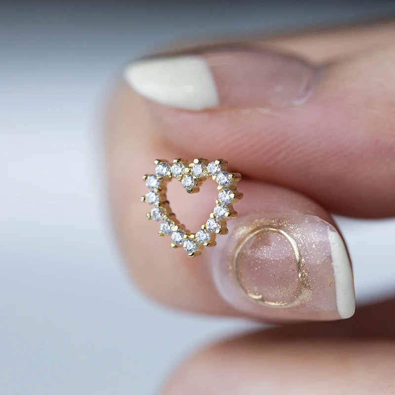 

joyeria Tiny Gemstone Gold Plating 925 Silver Earring Heart Shaped Silver Minimalist Stud Earrings For Women