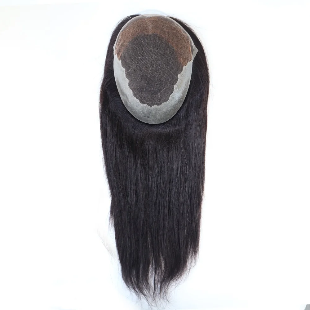 

Q6L-NB Straight 16 Inches 130% Density Human Hair Toupee Women, Col#nb,natural black