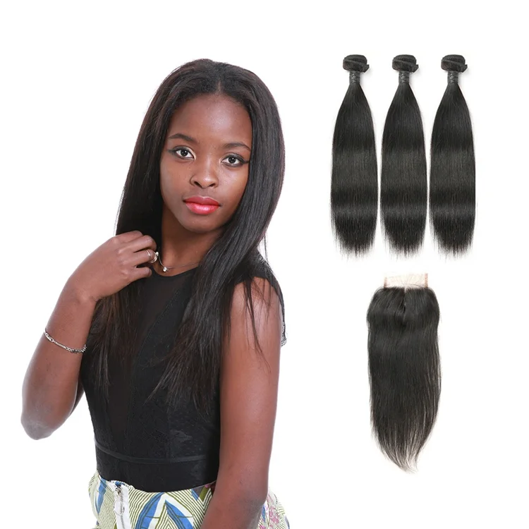 

Grade 9A 10A 12A unprocessed Brazilian virgin straight human hair, no tangle no shed cuticle aligned hair bundles with closure