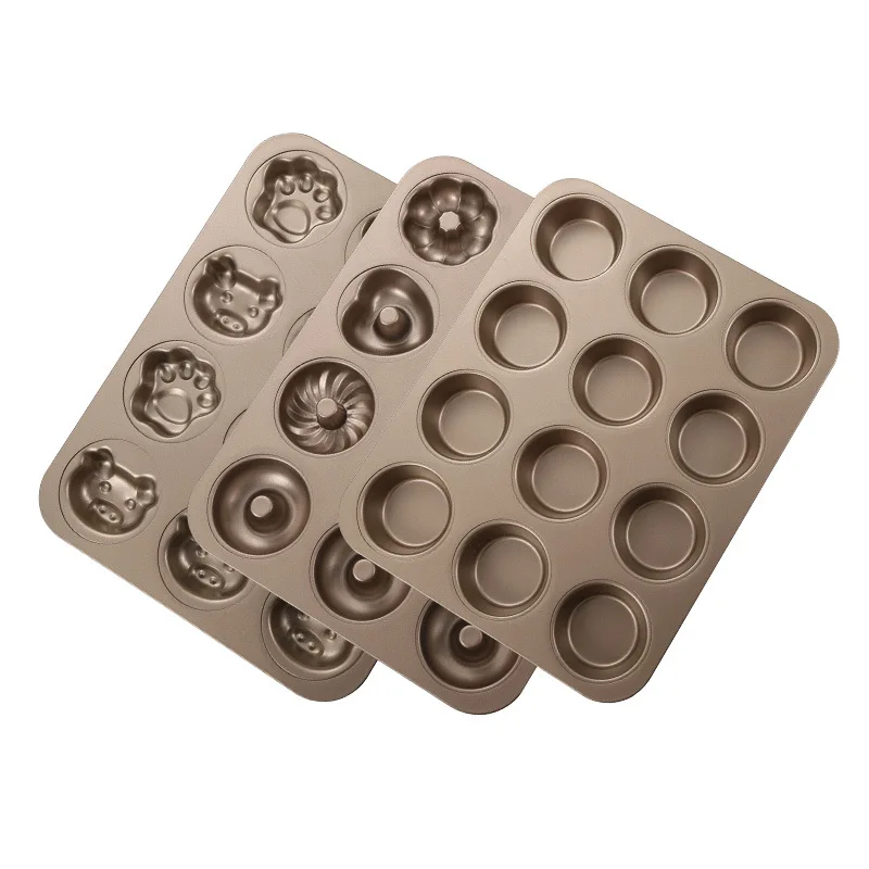 

Baking cake mold golden non-stick Loving Heart donutand cups mold 12-cooks cookie baking pan carbon steel cake mold, Gold