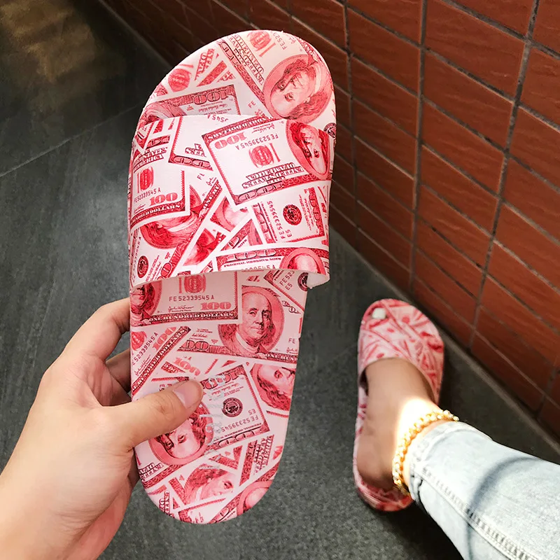 

2021 fashion dollar slides luxury flat sandals graffiti style slides slippers for women outdoor