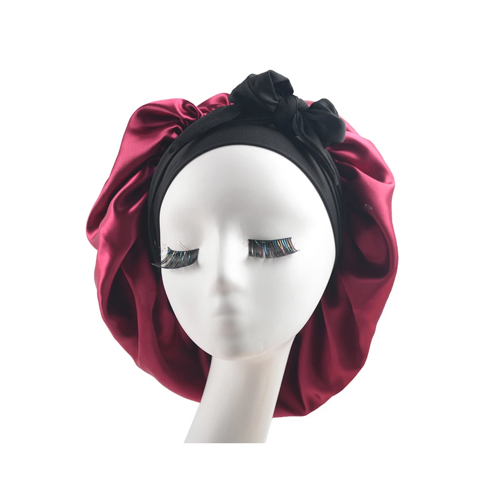 

Low price free sample bonnet satin with custom logo tag hair bonnets, As the picture show