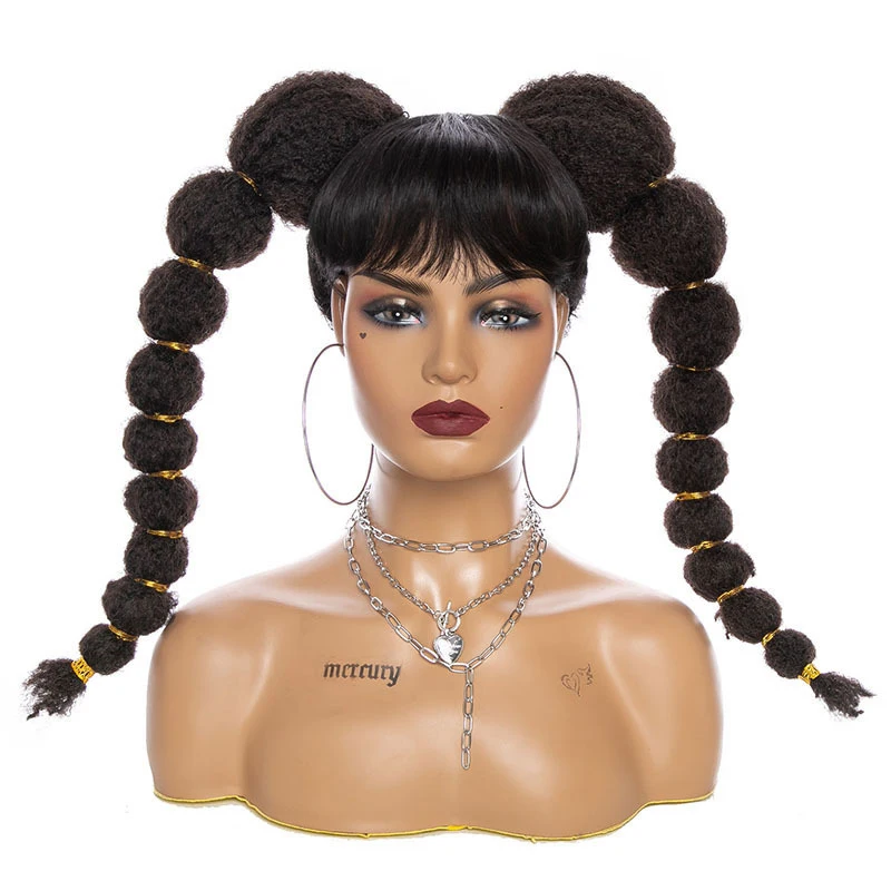 

Private Label Black/Light Brown Bubble Ponytail Hair For Women Bangs Clip In Hair Extensions Synthetic For Black woman