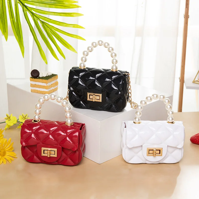 

Wholesale Price women handbags Pvc Jelly Tote Bag Candy Handbag Pearl Handle Handbag small jelly, As show
