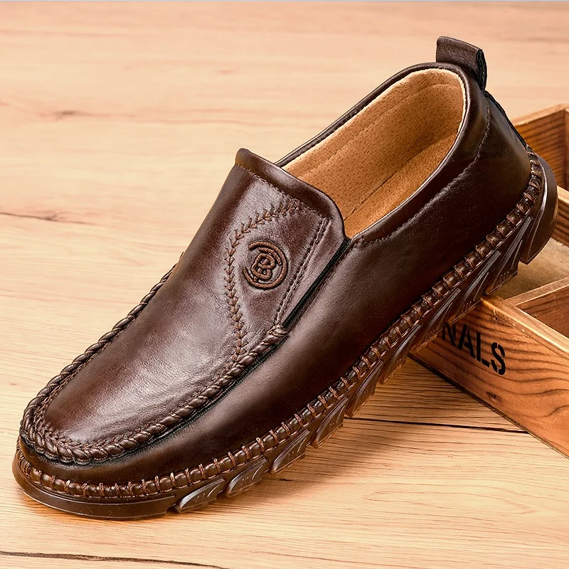 

2021 New casual men's shoes comfortable single shoes low top lightweight men's leather shoes, Black/brown