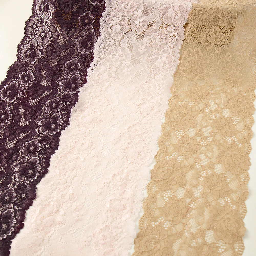 

Wholesale Custom Colors French Spandex Soft Scalloped Elastic Stretch Lace Trim, Pink, purple,beige