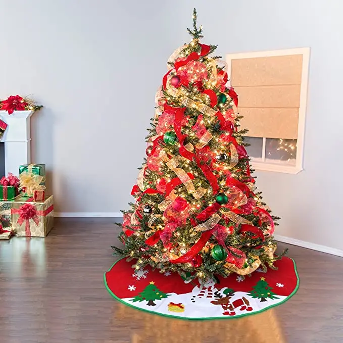 Deggodech Falda del árbol de Navidad Rojo Base de Árbol de Navidad con Blanco Patrón de Copos de Nieve Christmas Tree Skirt para Decoración de Vacaciones de Navidad de año Nuevo Rojo, 35.4inch/90cm 