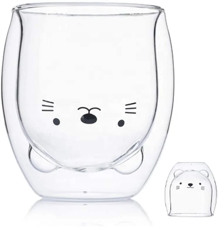 

Hot sales Heat- Resistant double wall glass creative bear coffee cup and milk cup, Transparent/clear