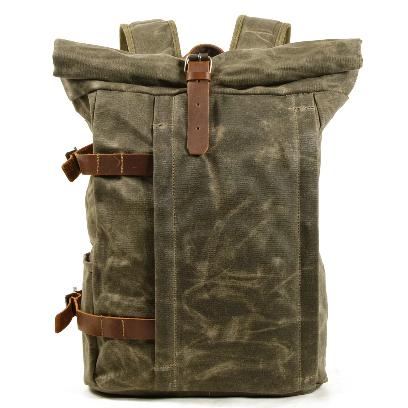 

Hot selling outdoor large capacity waxed canvas waterproof hiking travelling backpack, Army green , coffee