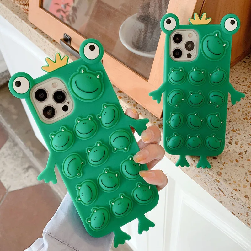 

Cute Funny Anxiety Relief Toy Silicone Protective Cartoon Frog Fidget Phone Case