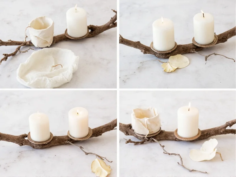 Step-by-step branch candle holder crafting process