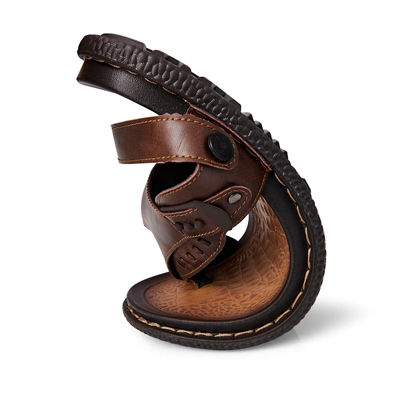 

Summer High Quality Soft Genuine Leather Casual Flip Flop Sandals For Men, Brown