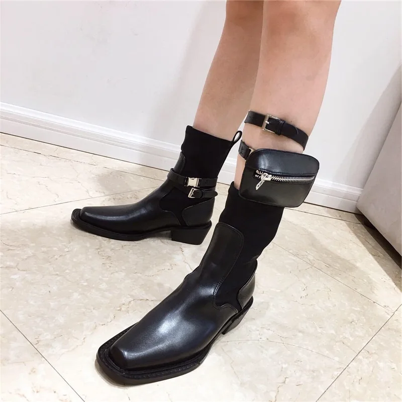 

Mobile Mini Bag Band Shoes Women Square Toe Boots Women Buckle Botas Mujer Platform Zapatos De Mujer Stretch Short Combat Boots