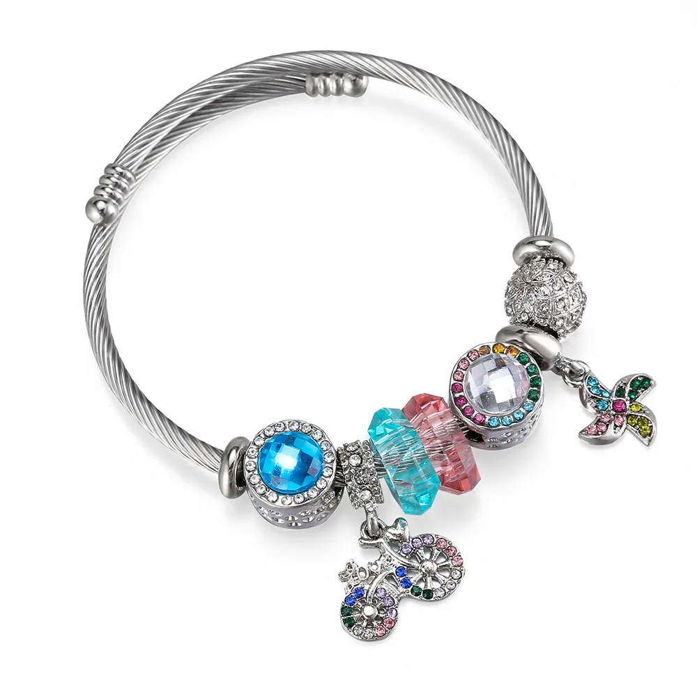 

Bicycle Beaded Bracelet Vintage Ethnic Style Personalized Jewelry Windmill Vacation Style Bracelet For Women, As picture showed