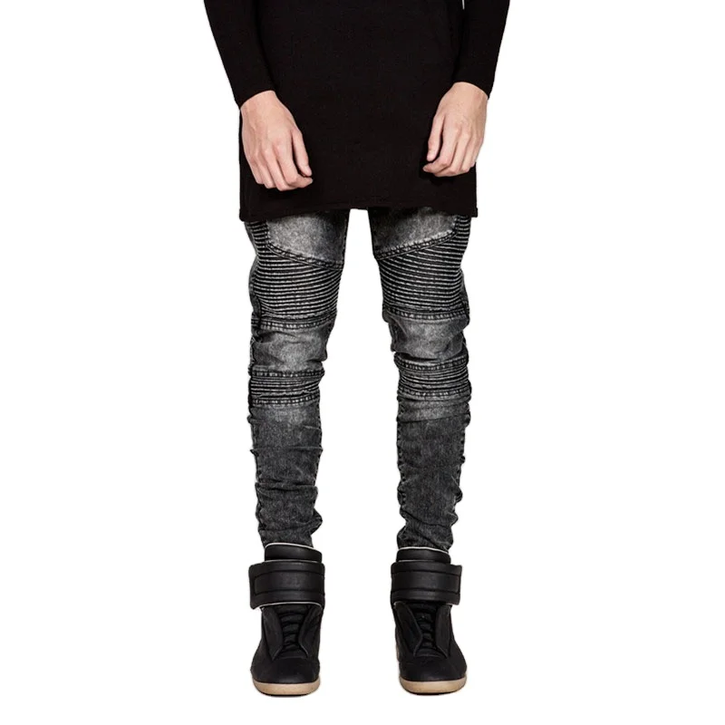 

Four colors Black Grey Blue golden Mens biker Skinny jeans for men slim elastic jeans denim Biker jeans hiphop pants