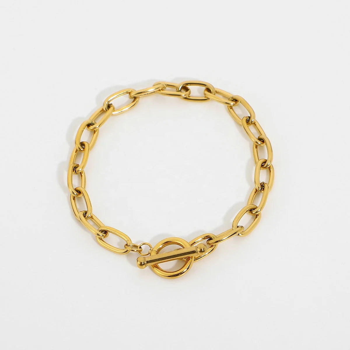 

Gold Plated Simple Classic Gold Link Chain Paperclip Ot Toggle Stainless Steel Oval Bracelet