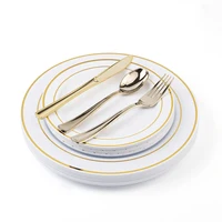 

Cheap disposable tableware rose gold plastic cutlery 25pcs 7.5" 25pcs 10.25" 25pcs knife 25 spoon 25 fork 25 cup