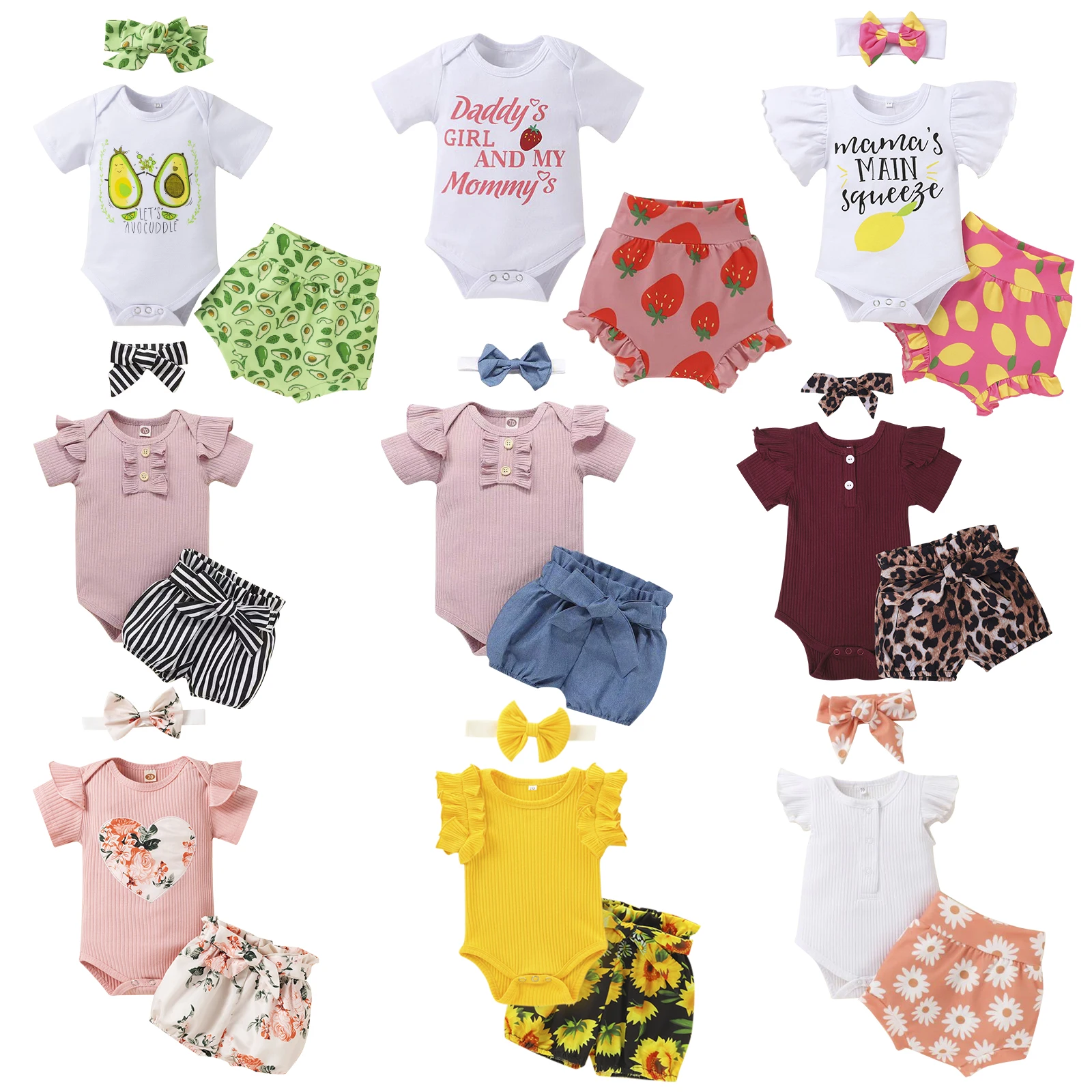 

100% cotton printing newborn baby girls clothes 0-2 years old can be customized clothing sets