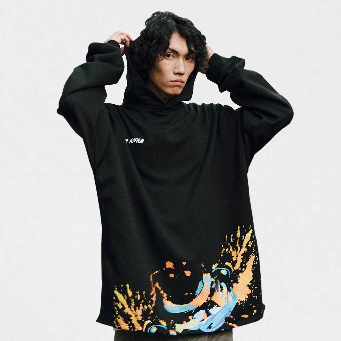 

Wholesale Fall And Winter Thick Fleece Lining Long Sleeve Custom Black Fashion Screen Printing Oversized Men Pullover Hoodies