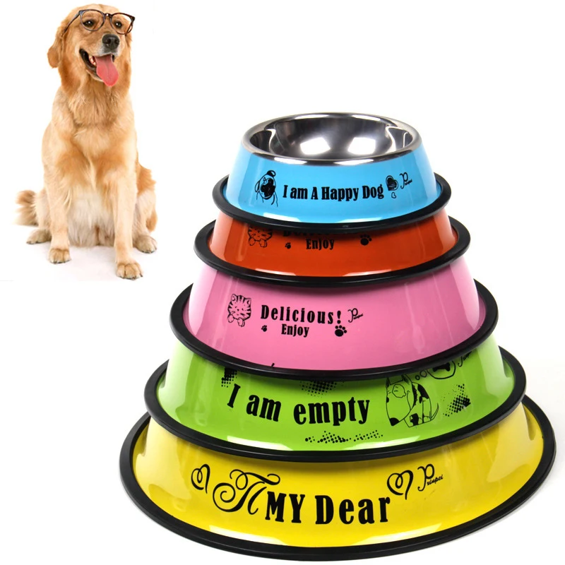 

Wholesale Non-slip Multicolored Spray Paint Cartoon Printing Dog Bowls Stainless Steel Pet Bowl, Picture
